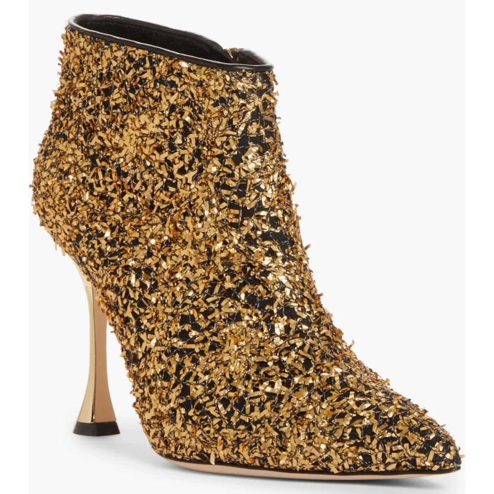 NWT • Manolo Blahnik • Pluta Pointed Toe Bootie • Black and Gold Tinsel • 37 EU - Picture 2 of 10